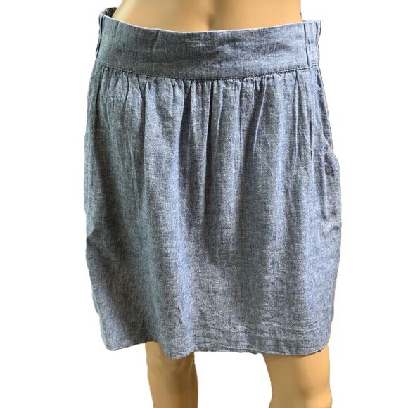 LOFT Outlet Blue Chambray Pleated A-Line Skirt Size XS Coastal Cowgirl Preppy - Picture 1 of 12